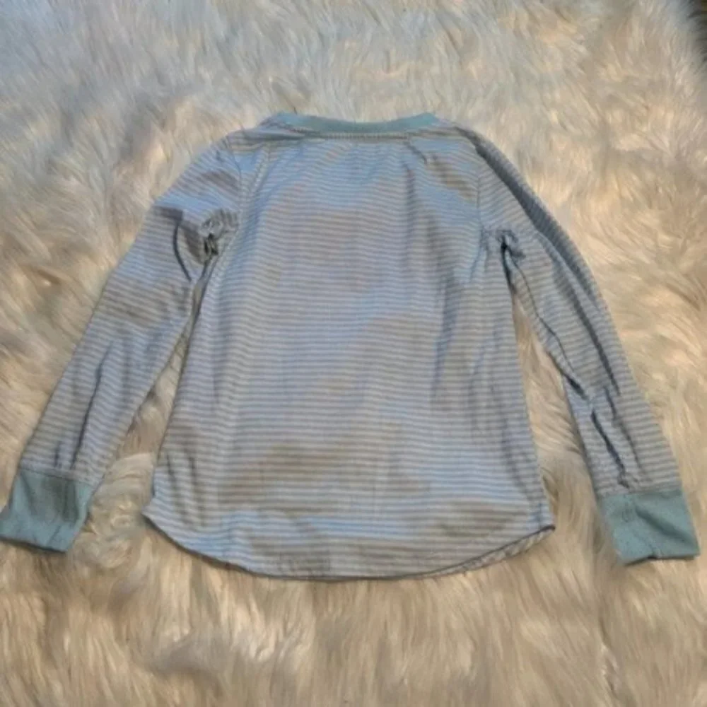 So Girls Size 7/8 Long Sleeve Pajama Shirt Blue White Stripes Holidaze Silver